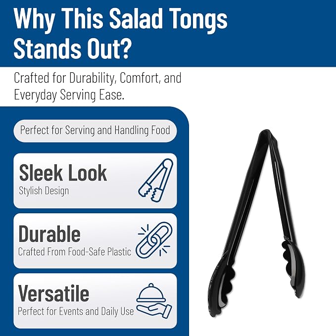 Carlisle FoodService Products 470903 Carly Salad Tong, 9" Utility Tong, Black, 1 Pack
