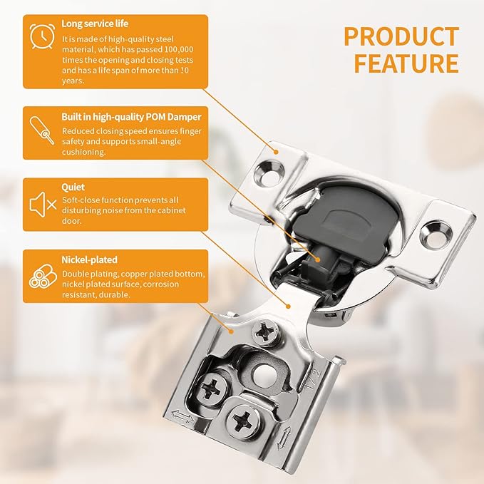 Chibery 30 Pack 1/2" Overlay 3D Soft Close Concealed Hinge for Face Frame Door, Smooth Slow Self Closing Hinges, Satin Nickel, Hidden 105° Open Angle Stainless Steel Hinge for Kitchen Cabinet Door