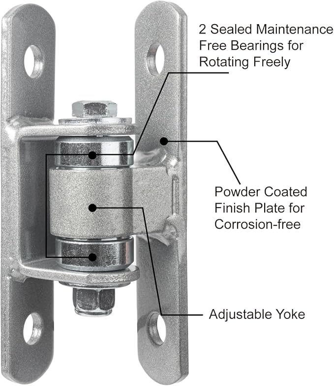 Heavy Duty Bolt on Sealed Bearing Outdoor Gate Hinges - Bolt onto Gate and Post for Large Heavy Driveway Gates Up to 1100 Pounds, Adjustable Yoke Pivot CI3700 Gate Hinge (Sold as a Pair)