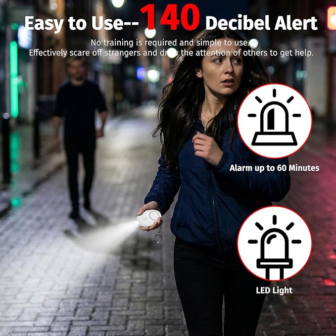 Personal Alarm for Women 140DB Emergency Self-Defense Security Alarm Keychain with LED Light for Women Kids and Elders-2 Pack (Aqua Marine & White)