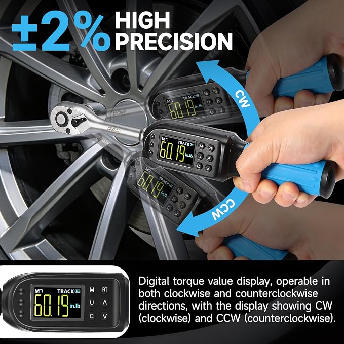 DISEN 3/8" Digital Torque Wrench Set 5-135 N.m 8 Presets 500 Memory | 3.7-99.6 Ft.lb | ±2% accuracy | 8 presets & 500 data memory | Track/Peak modes | LED/buzzer | For auto, motorcycle, bike, DIY