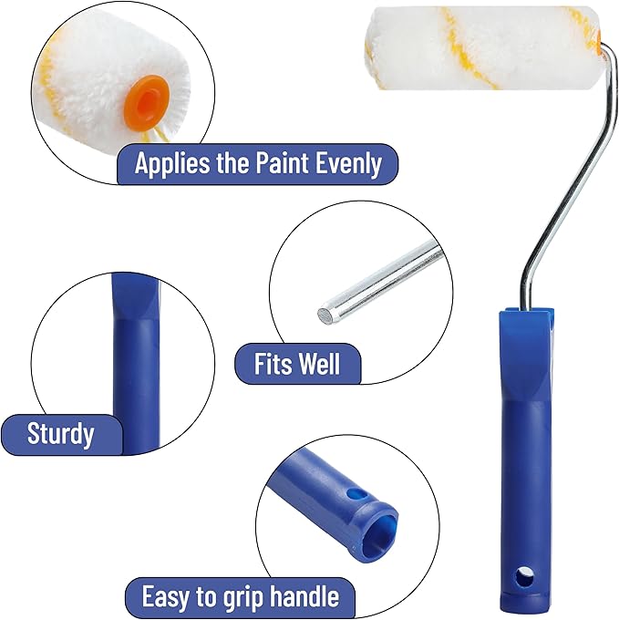 Bates- 4 Inch Paint Roller Kit, 5 pcs, 4 Inch Blue Tray & Frame, Small Paint Roller Set