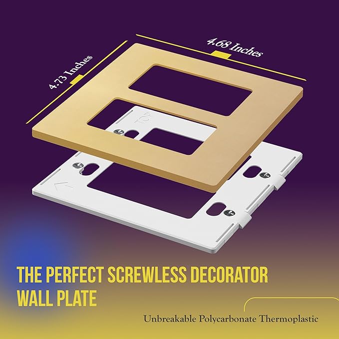 ENERLITES Elite Series Screwless Decorator Wall Plate Child Safe Outlet Cover, Gloss Finish, Size 2-Gang 4.68" H x 4.73" L, Unbreakable Polycarbonate Thermoplastic, SI8832-GD, Gold