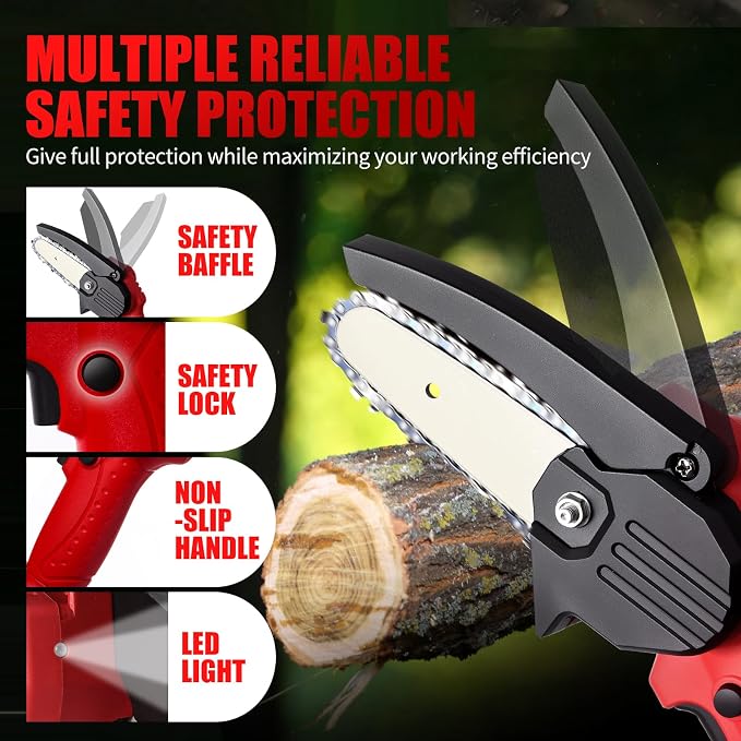Wood Ranger Mini Chainsaw, Electric 4 inch MINI Chainsaw, Cordless Portable Electric Chain Saw for Yard, Home and Garden, Wood Cutting, Tree Trimming (2Battery&3Chain)