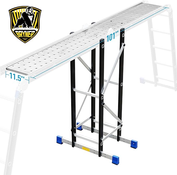 Scaffolding Platform, Work with 7 in 1 Multi-Purpose 19.6Ft Folding Ladder, Supporting Rack and Steel Trays Work Platform