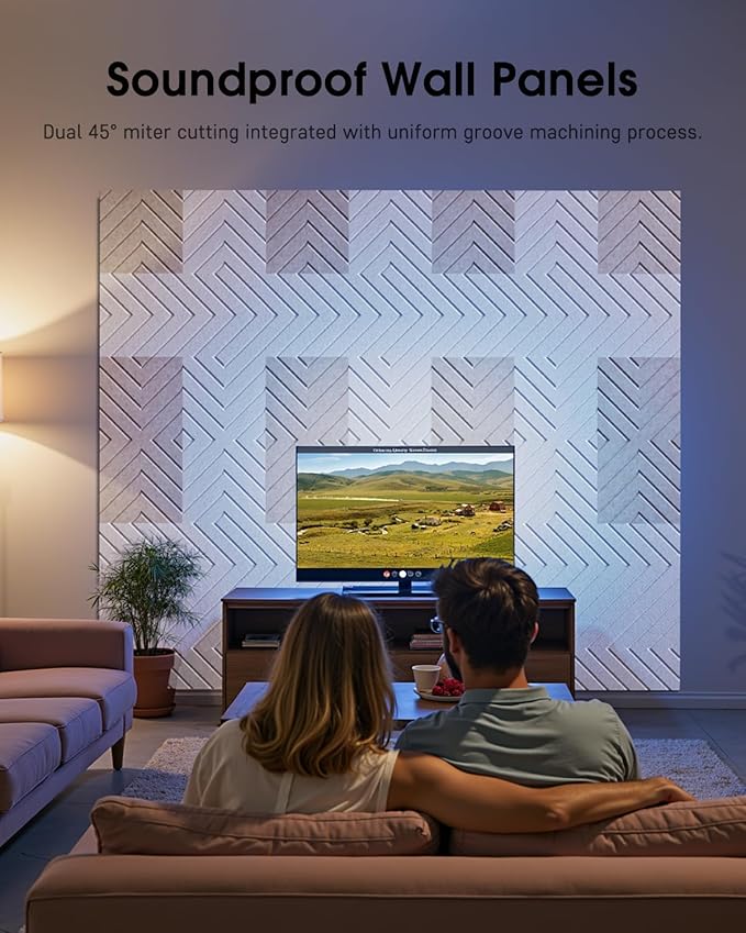 Sound Proof Foam Panels for Walls, 12 Pack Self-Adhesive Acoustic Panels, 12" X 12" X 0.4" Soundproof Wall Panels for Door, Ceiling, Home Office Beige