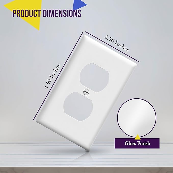 ENERLITES Duplex Wall Plates, Electrical Outlet Covers, Standard Size 1-Gang 4.50" x 2.76", Unbreakable Polycarbonate Thermoplastic, 8821-W-100PCS, White, 100 Pack