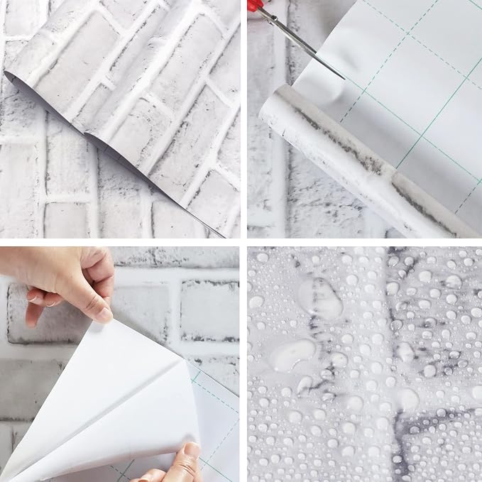 Hopeak White Brick Wallpaper Self-Adhesive Peel and Stick Wallpaper Waterproof and Removable Good for Home Decoration and Furniture Renovation 17.5 x 196 Inch
