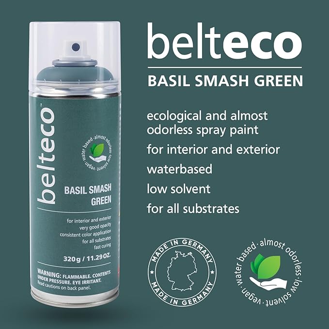 Basil Smash Green Spray Paint | Water based & Odorless | Eco-Friendly & Vegan | Weather & UV-Resistant | For all Substrates | Fast Drying with High Coverage | For Indoor/Outdoor Use