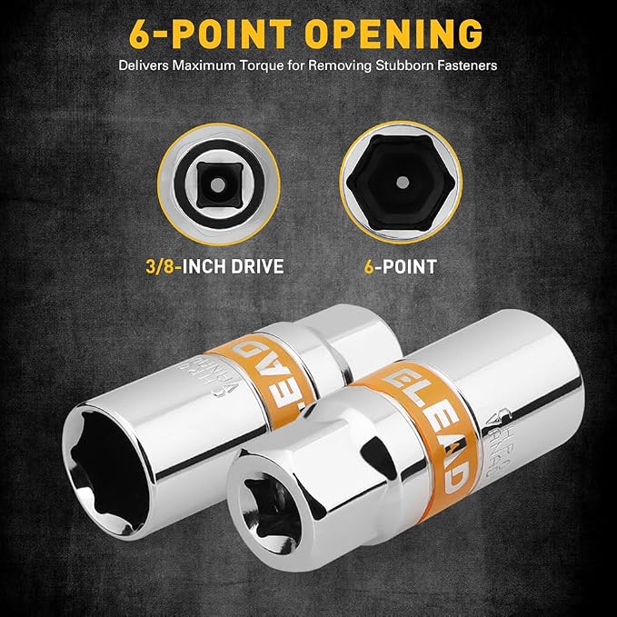 6-Piece 3/8" Drive Spark Plug Socket Set with Spark Plug Gapper, SAE & Metric, 5/8", 3/4", 13/16", 14mm, 18mm, CR-V Sockets with Rubber Holding Rings