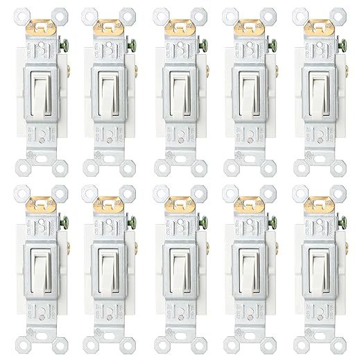 Baomain 10-Pack 15 Amp Toggle Light Switch, 3-Way, Residential/Commercial Grade, On/Off Switch, Glossy White, UL Certified