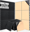 SD SODOCT 24 Pack Self-Adhesive 12" X 12" X 1.2" Egg Crate Soundproof Wall Panels for Studio, Room Acoustic Treatment Foam, Sound Absorbing Foam Black