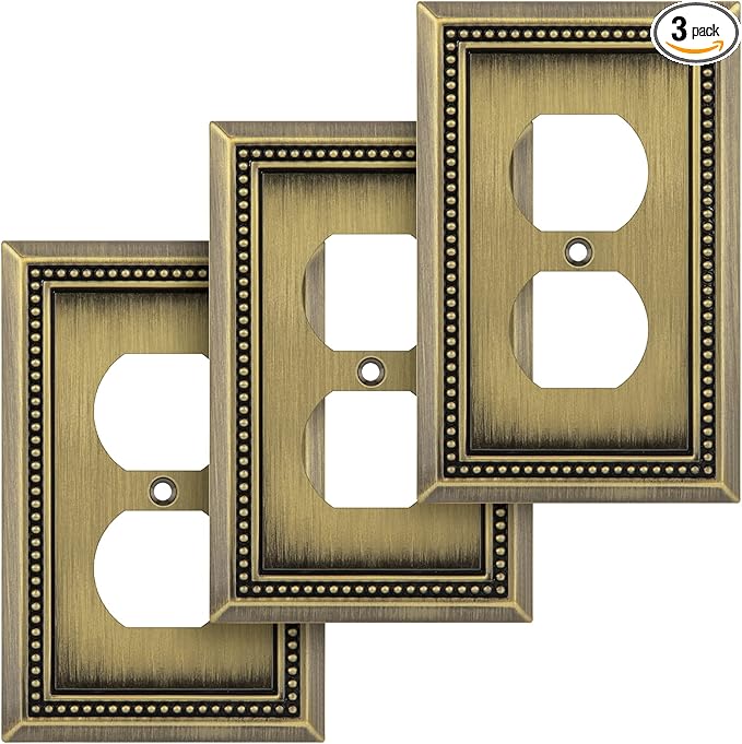 Henne Bery Sunken Pearls Heavy Duty Decorative Wall Plate Switch Plate Outlet Cover (Single Duplex, 3 Pack, Antique Brass)