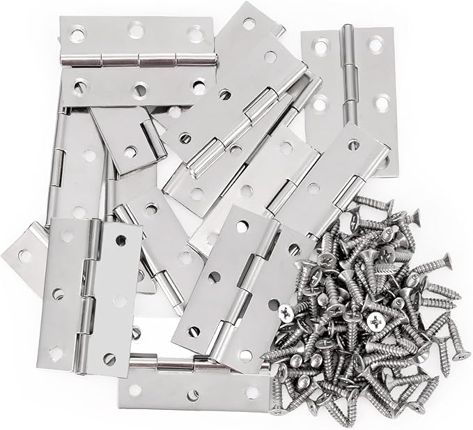2.2 inch Stainless Steel Folding Butt Hinge Home Furniture Hardware Door Cupboard Cabinet Hinge Pack of 16