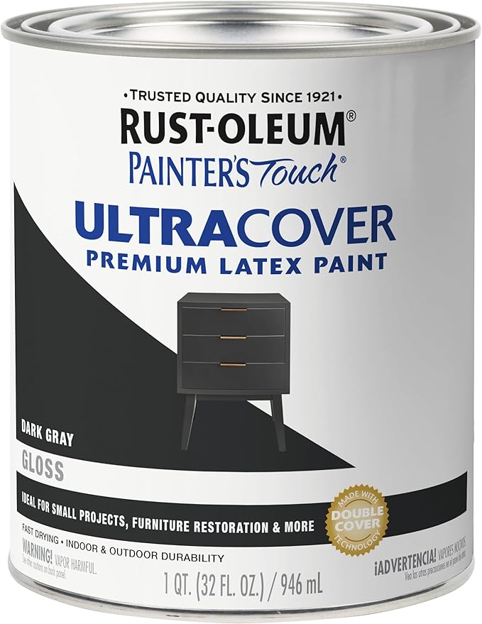 Rust-Oleum 1986502 Painter's Touch Latex Paint, Gloss Dark Gray, 1 Quarts (Pack of 1)
