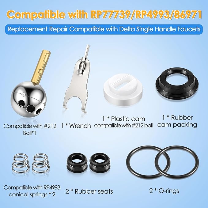 Dreyoo Single Handle Faucet Repair Kit with RP212 Stainless Steel Ball Valves and Knob Handles, Compatible with Delta/Peerless Single Handle Faucets, Replacement for RP77739 and 86971(2 Pack)