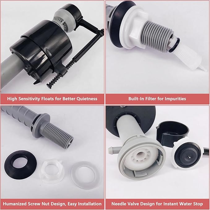 Saillong 4 Sets Toilet Float Replacement Kit, Universal Toilet Flusher Replacement Kit and 2 Inch Flapper Replacements, High-Performance Tank Water Control and Fill Valve