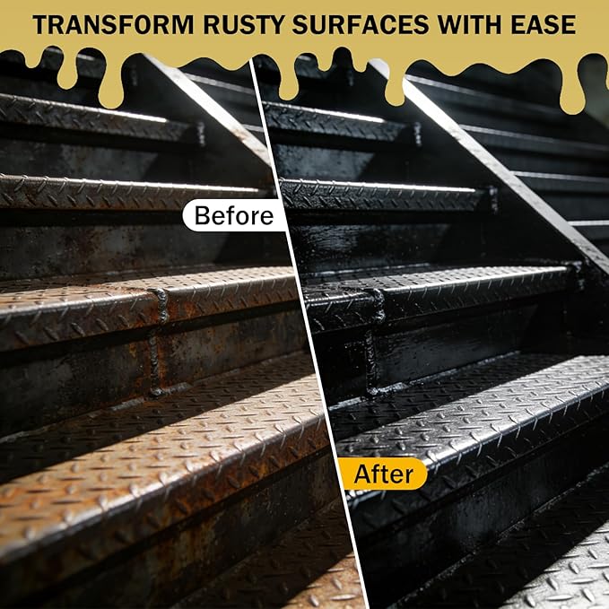 2 in 1 Rust Converter & Metal Primer, 42 Oz Black Rust Inhibitor Paint for Metal, Rust Conversion Paint, Heat-Resistant Anti Rust Coating for Car, Marine, Industrial, Chassis