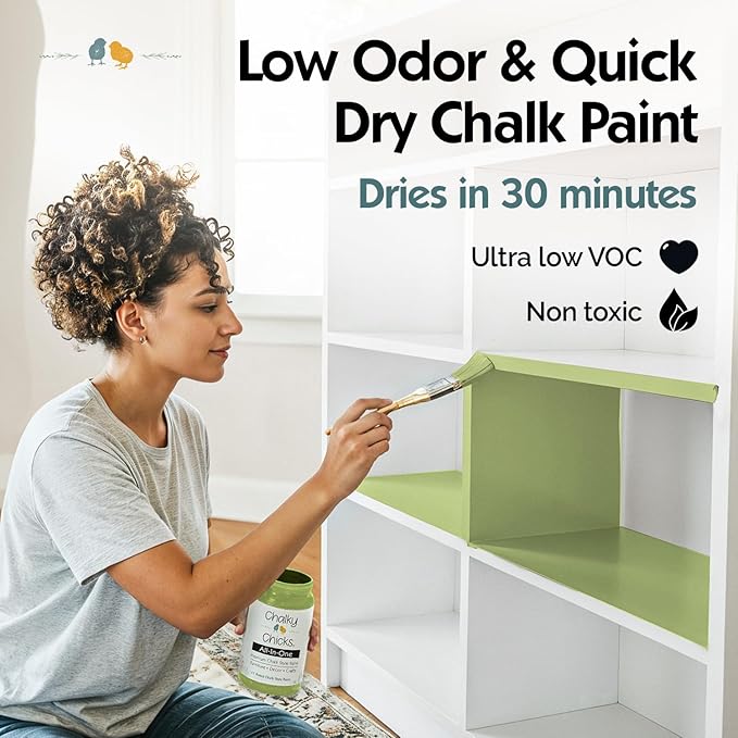 Chalky Chicks 4 Fl Oz Matte Lily Pad (Green) Chalk Paint for Furniture Without Sanding - No Prep Furniture Paint No Sanding All in One for Crafts, Wood, Walls, Cabinet, Metal, Dresser, Farmhouse