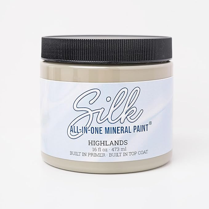 Dixie Belle Silk All-in-One Mineral Paint | Highlands (16oz) | Muted Olive Green All-in-One Water Based Primer + Topcoat | Durable Furniture Paint | Low Reflective Finish