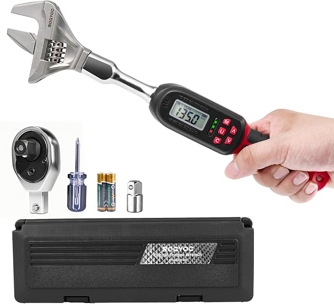 Adjustable Digital Torque Wrench for HVAC 5-100 ft.lb/6.8-135 N.m | Interchangeable Electronic Torque Wrench, 42 mm Open End and 1/2 inch Ratchet, 2% Accuracy, LED Buzzer Alert