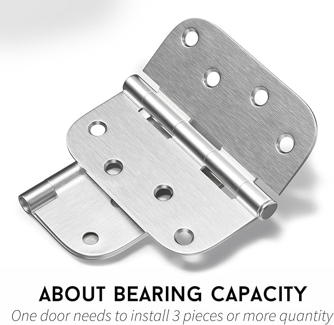 goldenwarm 3 Pieces Satin Nickel Door Hinges 4 x 4 Heavy Duty Hinges with 5/8" Radius Corners - Residential Door Hardware, Brushed Nickel Iron