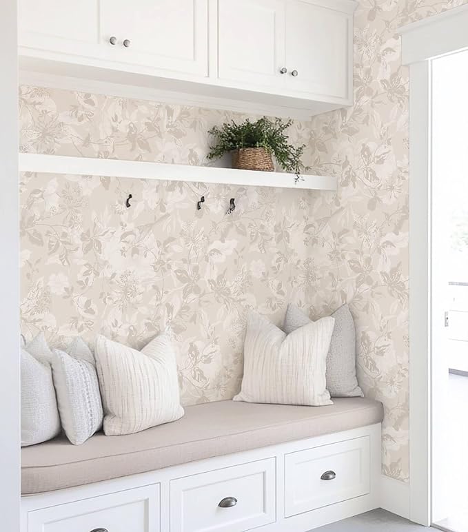 Heroad Beige Brown Wallpaper Floral Wallpaper Peel and Stick Boho Contact Paper Vintage Wall Paper Removable Self-Adhesive for Bedroom Cabinets Decoration Thicken Vinyl 17.3" x 393"
