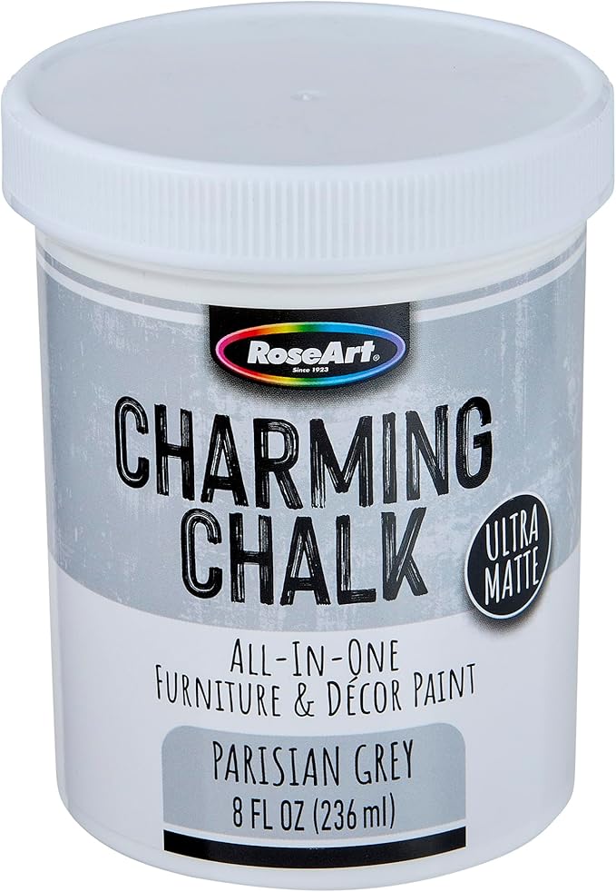Charming Chalk All-In-One Furniture & Décor Paint - 8oz Parisian Grey, Ultra Matte Chalk Finish Paint, Ideal For All Techniques Including Distressing, No Prep Needed, Made In USA