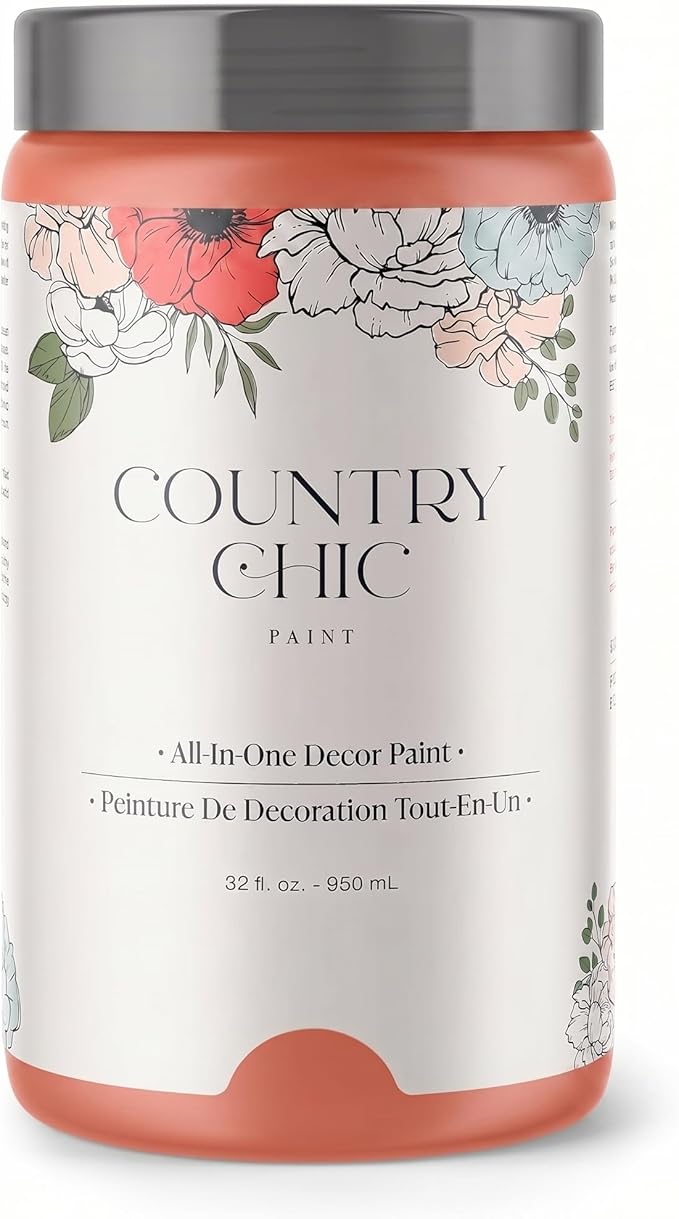 Country Chic All-in-One Chalk Paint for Furniture, Cabinets, Home Decor, Eco-Friendly, Matte Finish, Built-In Primer & Top Coat for Wood, Metal - Sunset Glow (Coral Pink) - Quart 32 oz (950 ml)