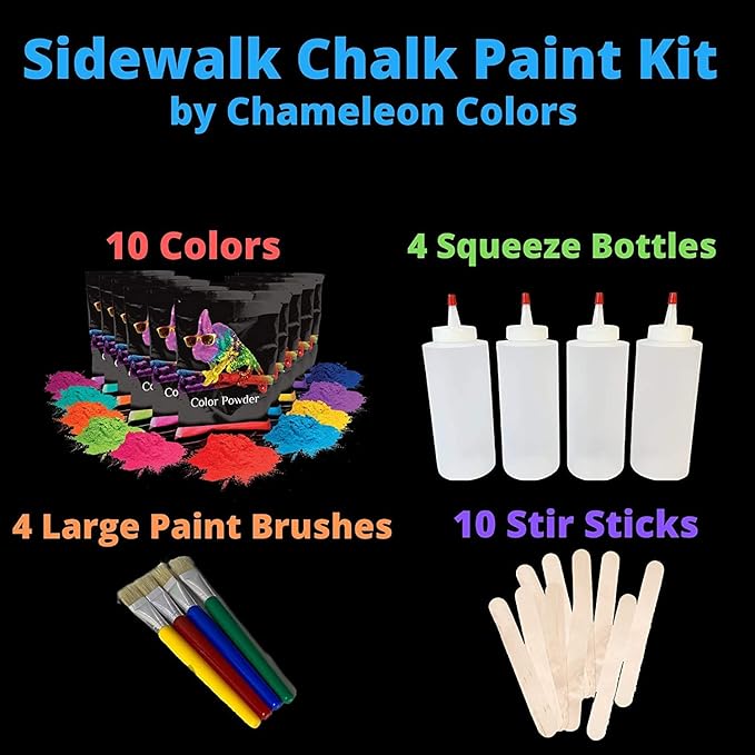 Chameleon Colors Sidewalk Chalk Paint Kit, Outdoor Chalk Paint Kit, 10 Vibrant Colors