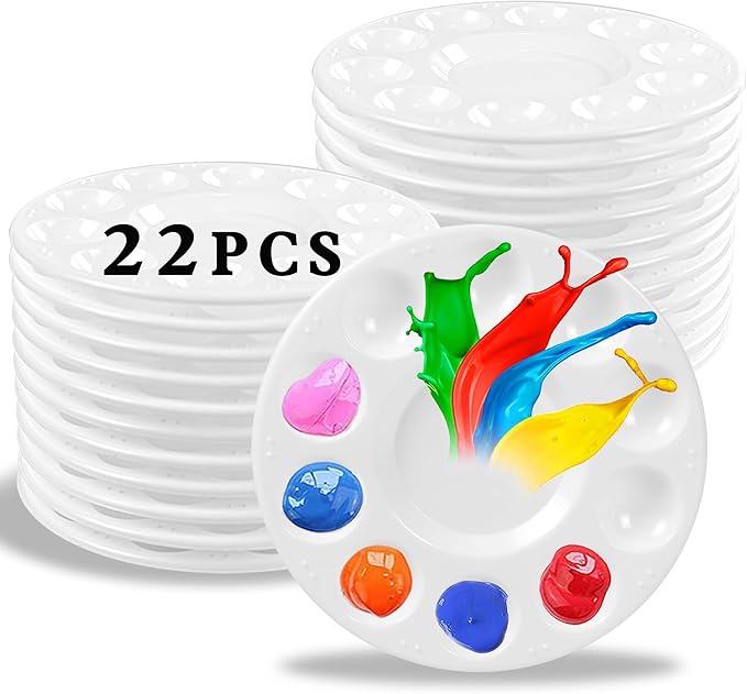 22pcs Paint Palettes, Plastic Paint Tray Palette, Paint Pallets for Kids or Students to DIY Craft Class or Art Class, White