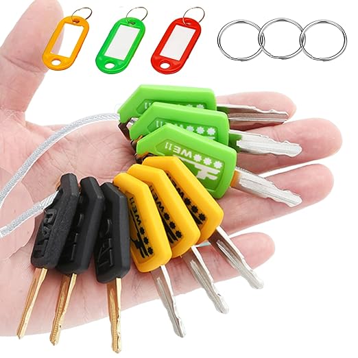 New Cat 5P8500 Equipment Key Set, 3 Colors Caterpillar Loaders Excavators Ignition Keys with 3 Extra Color Key Tags & Keyrings