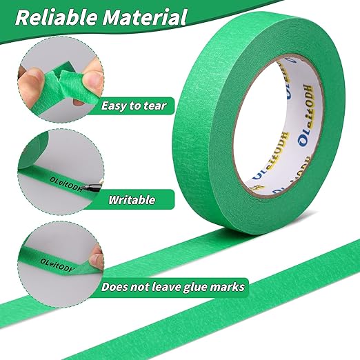 Oleitodh 15 Rolls Green Painters Tape Bulk 1 inch x 825 Yards, Painters Masking Tape No Residue Wall Painting Tape Artist Tape Trim Edge Finishing Tape for Wall Painting Decoration DIY Supplies