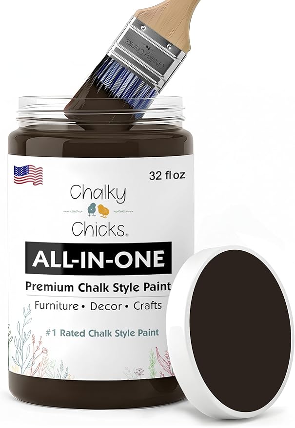 Chalky Chicks 32 Fl Oz Matte Lava Cake (Dark Brown) Chalk Paint for Furniture Without Sanding - No Prep Furniture Paint No Sanding All in One for Crafts, Wood, Walls, Cabinet, Metal, Dresser