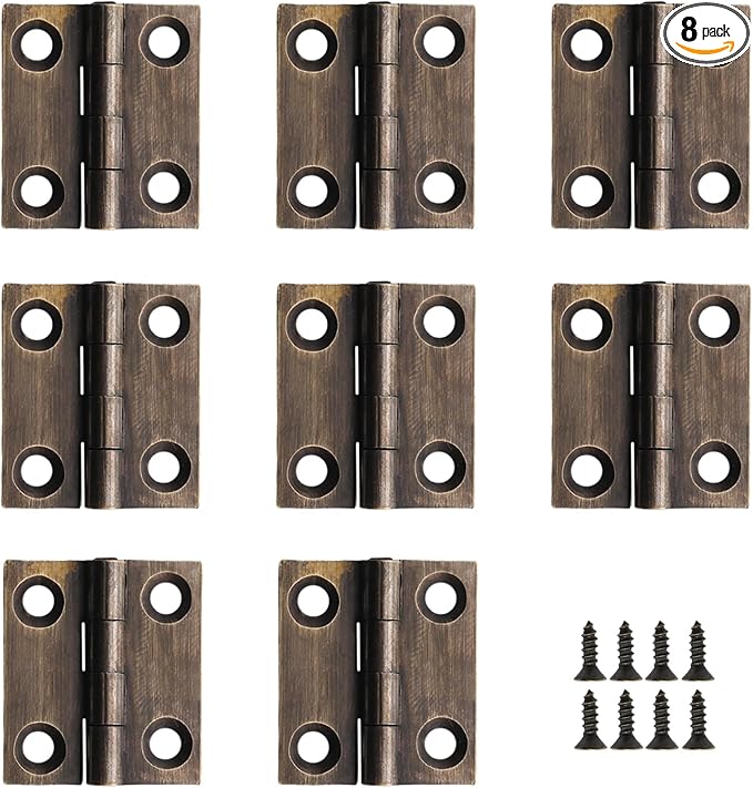 8 Pcs 22mmx24mm / 0.87" x 0.94" Bronze Mini Hinges, 1 Inch Solid Brass Folding Butt Hinge, Cabinet Hinge for Jewelry Box, Drawer Cabinet Furniture