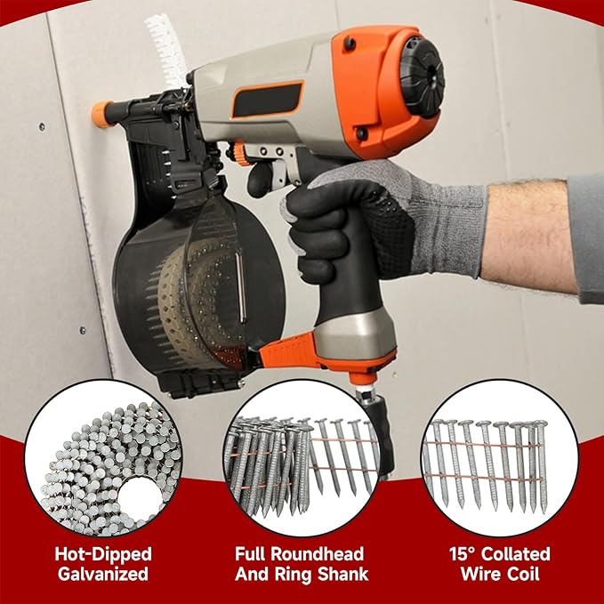findmall 3600 Count Siding Nails 1-1/4 Inch by .092 Inch 15 Degree Ring Shank Hot-Dipped Galvanized Collated Wire Coil. Adapted to Gun Type CN55 or CN45