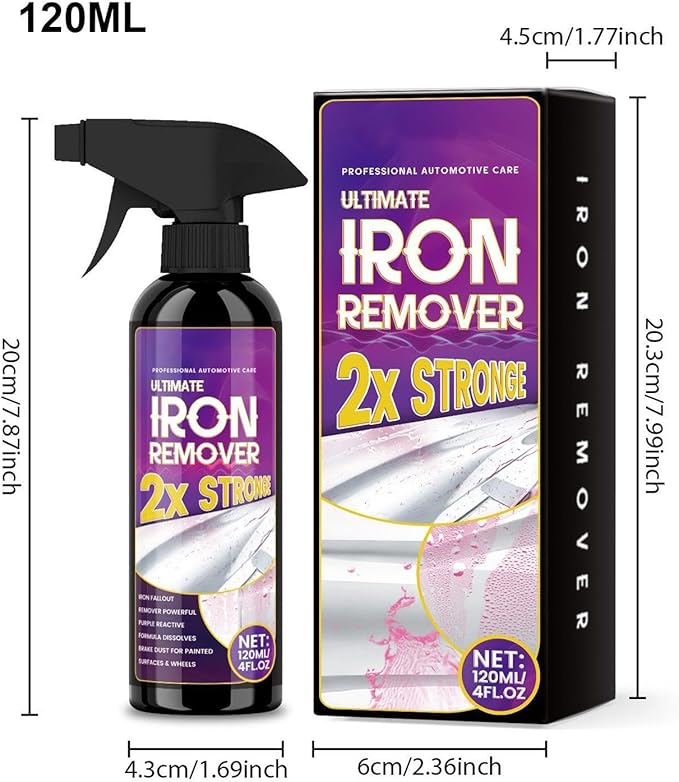 120ml Iron Remover Car Detailing, Car Rust Removal Spray, Long-Lasting Stain Removal Multipurpose Detailing Rim Cleaner for Motorcycle Brakes Tires Exterior Calipers Paint Boat Rv