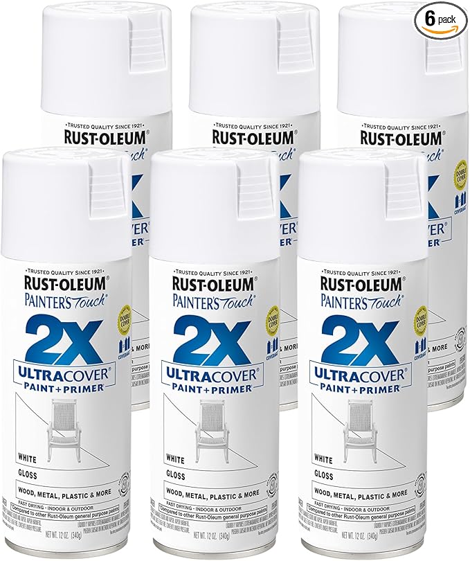 Rust-Oleum 249090-6PK Painter's Touch 2X Ultra Cover Spray Paint, 12 oz, Gloss White, 6 Pack