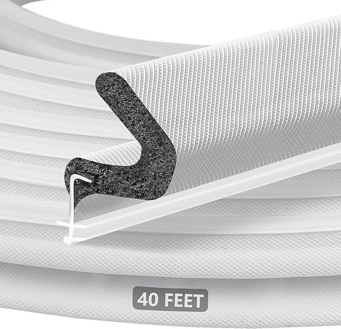 40FT Extra Long Kerf Weather Stripping Door Seal for Large Gaps and Easy Installation (White)