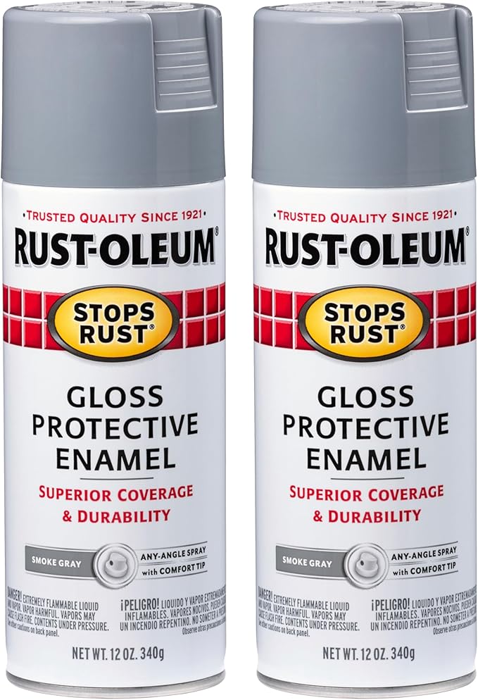 Rust-Oleum 7786830 Stops Rust Spray Paint, 12 oz, Gloss Smoke Gray, 2 Pack