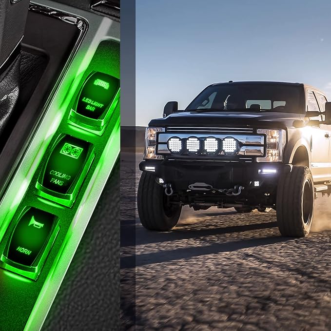 Nilight COOLING FANS Rocker Switch Led Light Bar 5Pin Laser On Off SPST switches 20A/12V 10A/24V Green with Jumper Wires Set for Cars Trucks RVs