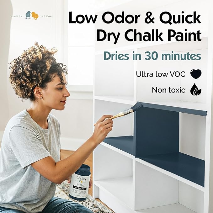 Chalky Chicks 32 Fl Oz Matte Denali (Deep Blue) Chalk Paint for Furniture Without Sanding - No Prep Furniture Paint No Sanding All in One for Crafts, Wood, Walls, Cabinet, Metal, Dresser, Farmhouse