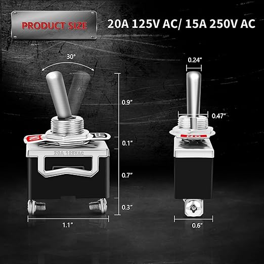 8 Pack Toggle Switches, 2 Pin 20A 125V AC/ 15A 250V AC ON Off Switch, SPST Car Rocker Switches with Boot Cap Cover, 12V Heavy Duty Waterproof Toggle Switch