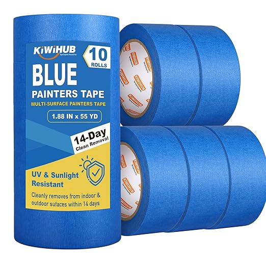 10 Rolls Painters Tape 2 inch Wide, Blue Painters Tape Bulk, Blue Masking Tape for Multi Purpose, Wall Painting, Home Improvement, DIY Crafts, 1.88 Inch x 550 Yards