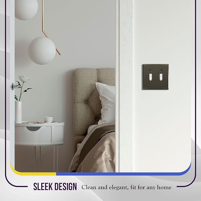 ENERLITES Toggle Light Switch Metal Wall Plate, Stainless Steel Switch Cover, Corrosion Resistant, Standrad Size 2-gang 4.50" x 4.57", Stainless Steel 201, 7712-PBK, Polished Black