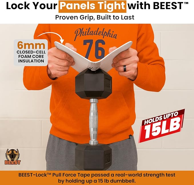 BEEST FULLSTOP Garage Door Insulation Kit - 8x8 & 8x7 ft Single Garage Door Insulation Panels - 8 Pre-Cut 24x48 Foam-Core Panels w/ Tape, Cutter & Squeegee - Improve Garage Comfort Year-Round