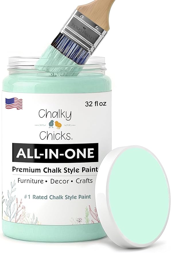 Chalky Chicks 32 Fl Oz Matte Wintergreen (Mint) Chalk Paint for Furniture Without Sanding - No Prep Furniture Paint No Sanding All in One for Crafts, Walls, Cabinet, Metal, Dresser, Farmhouse