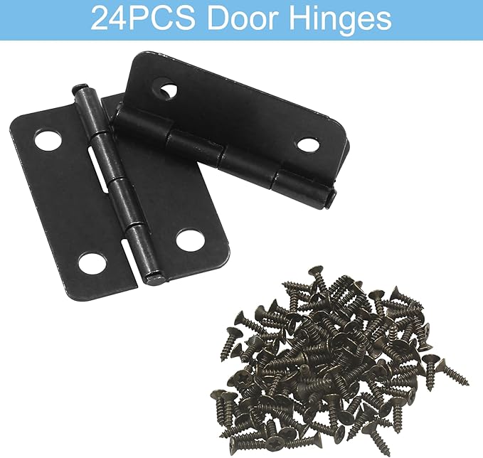 Murtenze 24Pcs Black Butt Hinge, 1 inch x 3/4 inch Metal Foldable Door Hinges for Cabinet Door Closet, Stylish and Durable with Screws