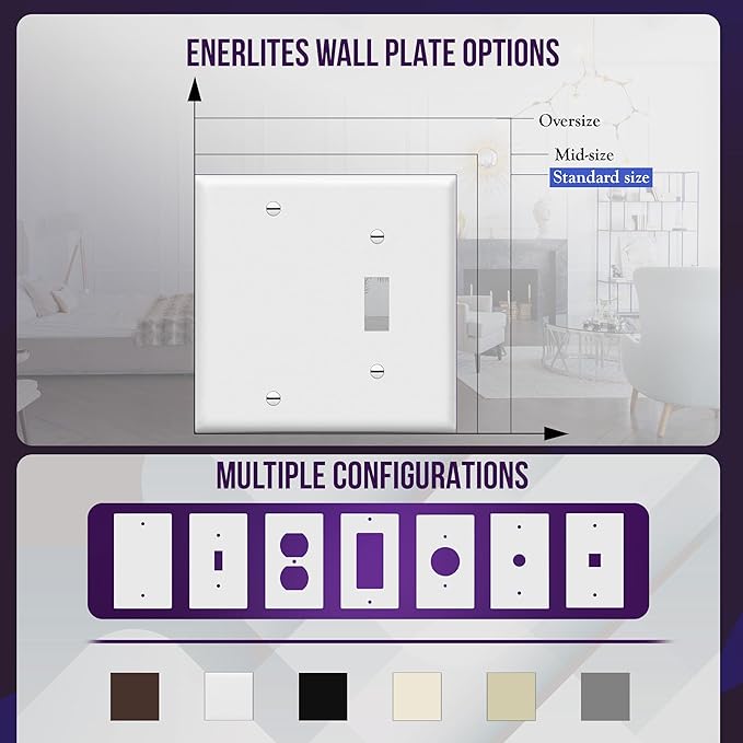 ENERLITES Combination Toggle Switch/Blank Device Wall Plate, Standard Size, 2-Gang 4.5" x 4.57” Light Switch Cover, Polycarbonate Thermoplastic, UL Listed, 880111-W, White, 4 Pack