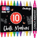 Chalkola Dual Tip Liquid Chalk Markers for Blackboard - (10 Pack, 1mm+5mm Fine, Bold Tip, w/Gold Silver) | Wet Erase, Erasable Chalk Pens for Chalkboard Signs, Car Windows, Calendar, Glass, Board